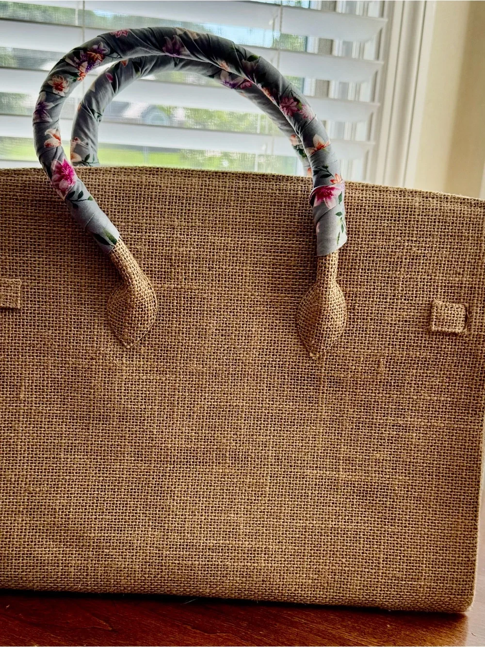 Birkin Style 35 Double Handle Satchel Tote - Natural Jute/Burlap - Picture 3 of 7